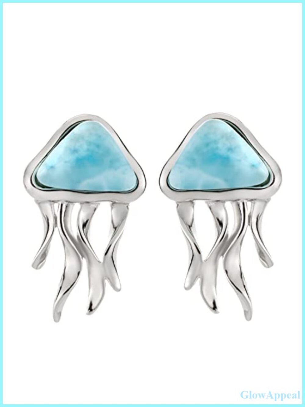 925 Sterling Silver Larimar Jellyfish Stud Earrings Hypoallergenic Nickel Free